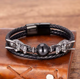 double bracelet cuir dragon perle