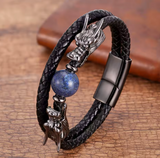 double bracelet cuir dragon bleu