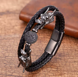 double bracelet cuir dragon homme