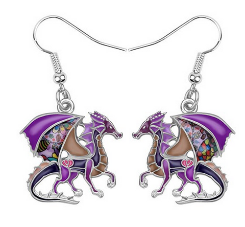 boucles d oreilles dragon pendantes violet