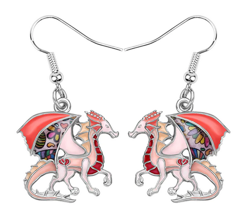 boucles d oreilles dragon pendantes couleurs