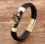 bracelet cuir noir et or dragon chinois