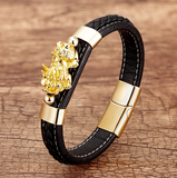 bracelet de cuir avec petit dragon chinois or