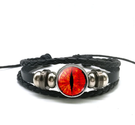 bracelet cuir avec oeil de dragon rouge