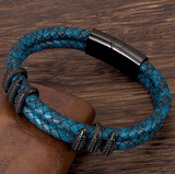 manchette bracelet cuir dragon bleu