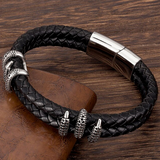 double bracelet cuir et acier dragon