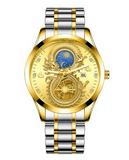 montre avec dragon argent et or