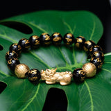 bracelet noir dragon chinois or