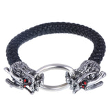 bracelet cuir dragon acier